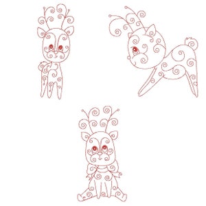 CURLY CHRISTMAS DEERS (5 inch)-10 Machine Embroidery Design Instant Download 5x5 Hoop (AzEB)