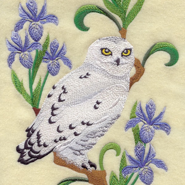 QUEBEC SNOWY OWL and Blue Flag Iris Medley - Machine Embroidery Quilt Blocks (Azeb)