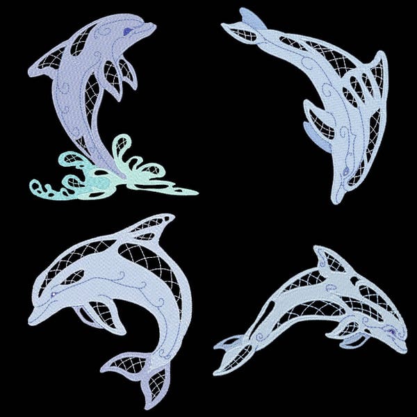 LACY DOLPHIN spielen (4 Zoll) - 10 Maschine Stickerei Designs Instant Download 4 x 4 Reifen (AzEB)