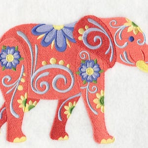 FLOWER POWER ELEPHANT - Machine Embroidered Quilt Block (AzEB)