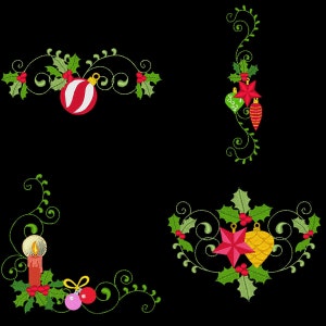 CURLY CHRISTMAS BORDERS & Corners 4inch 10 Machine Embroidery Designs Instant Download 4x4 hoop AzEB image 1