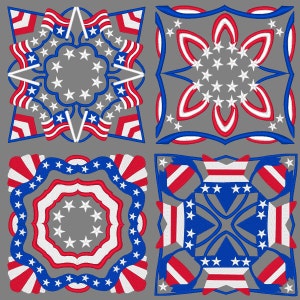 RED WHITE & BLUE (4inch) - 12 Machine Embroidery Designs Instant Download 4x4 hoop (AzEB)