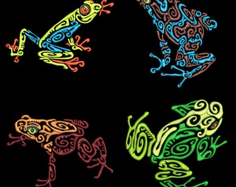 TROPICAL FROGS (4inch) - 12 Machine Embroidery Designs Instant Download 4x4 hoop (AzEB)