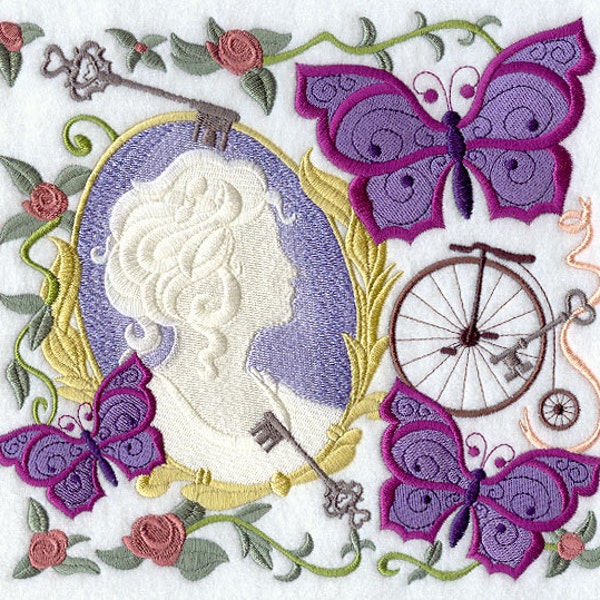 VICTORIAN COLLAGE with CAMEO - Machine Embroidery Quilt Block (Azeb)