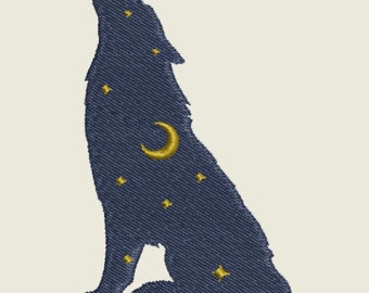NIGHT WOLVES #1- 1 Machine Embroidery Design Instant Download 4x4 hoop (AzEB)