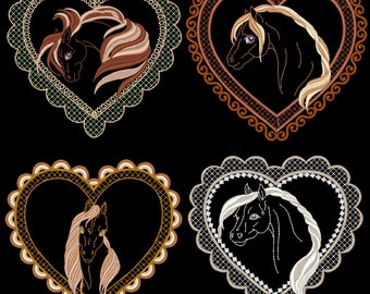 I LUV HORSES (5inch) - 12 Machine Embroidery Designs Instant Download 5x5 hoop (AzEB)