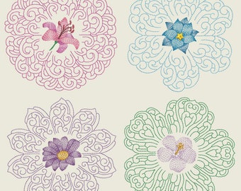 HEIRLOOM FLOWER QUILT Blocks (4inch) - 10 Machine Embroidery Designs Instant Download 4X4 hoop (AzEB)