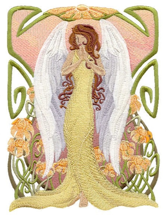 AzEB Machine Embroidered Quilt Blocks ART NOUVEAU NATIVITY Angel