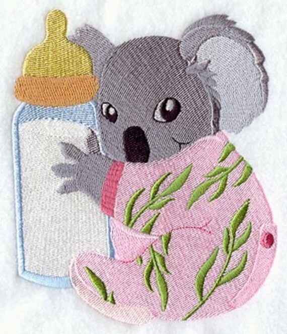 KOALA BEAR In PAJAMAS Machine Embroidery Quilt Block AzEB