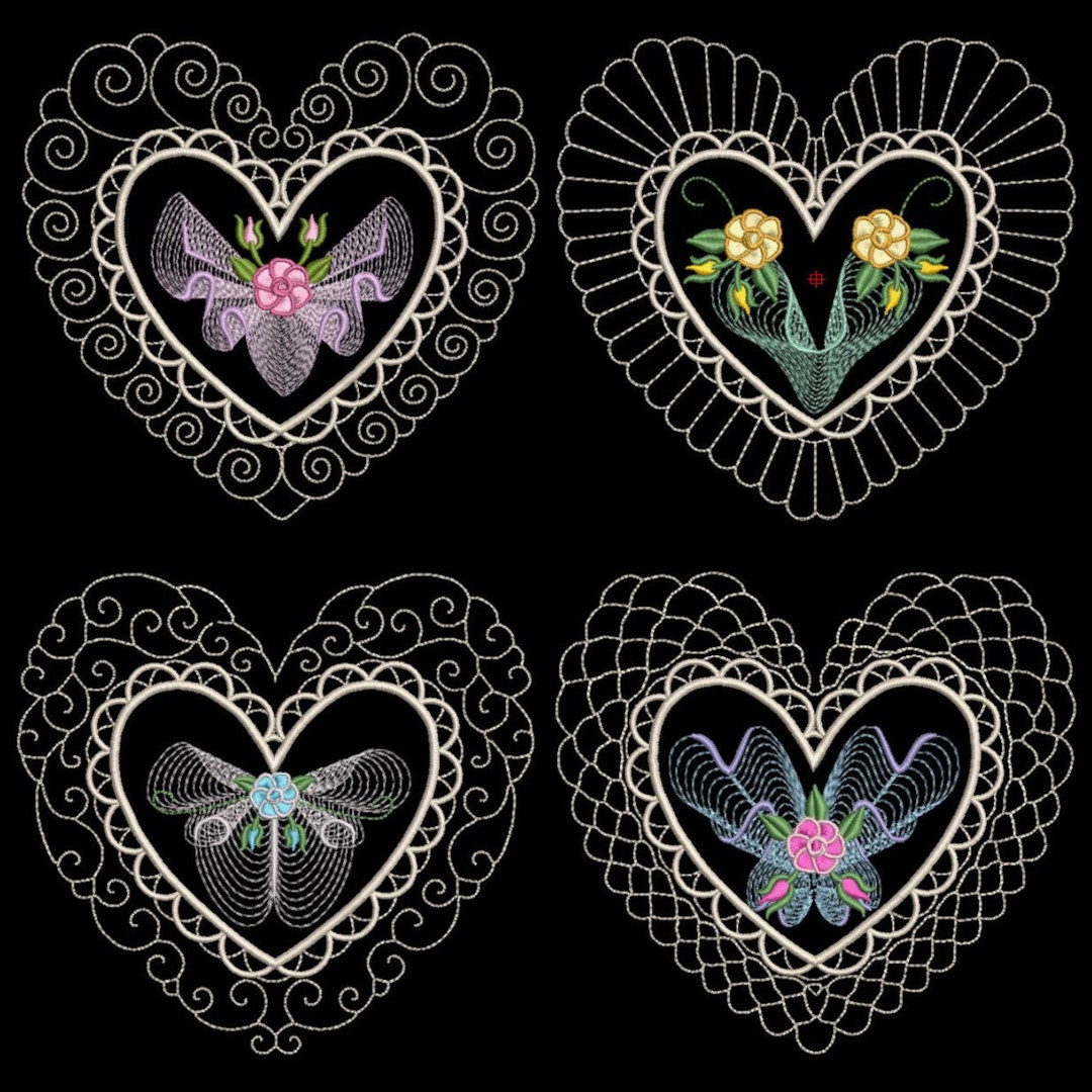 Embroderd Ripple Design HEIRLOOM RIPPLE HEARTS (4inch) - 10 Machine Embroidery Designs Instant ...