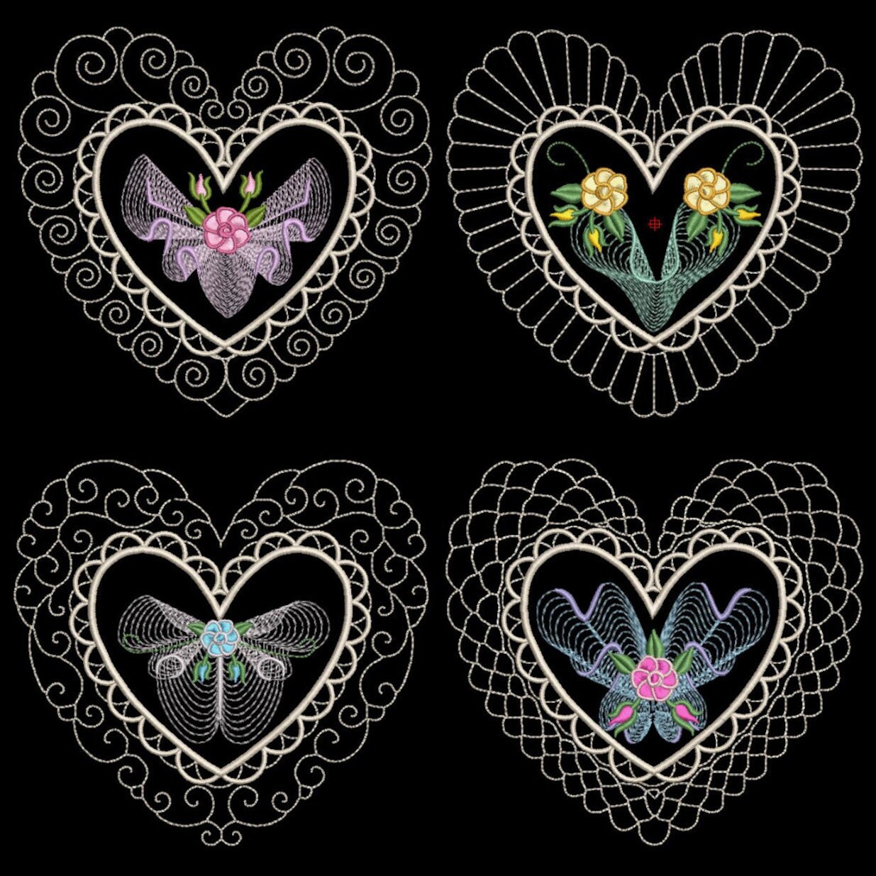 HEIRLOOM RIPPLE HEARTS (4inch) - 10 Machine Embroidery Designs