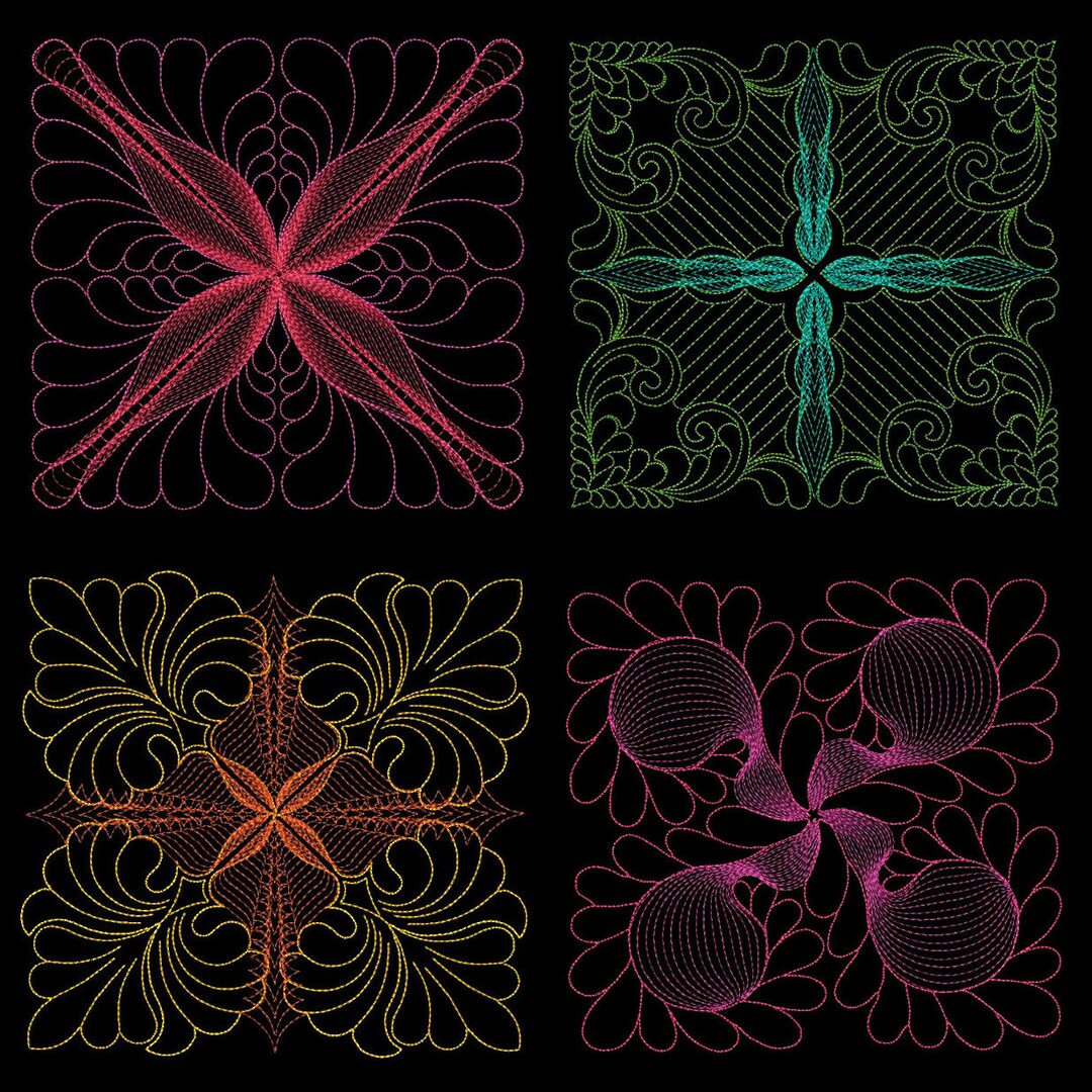Embroderd Ripple Design RIPPLE FEATHER QUILT Block (4inch) - 10 Machine Embroidery Designs ...