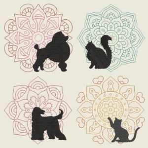 MANDALAS Y MASCOTAS (tamaño de 4 pulgadas) Pack- 10 Diseños de bordado de máquinas Descarga instantánea 4x4 aro (AzEB)