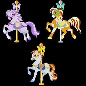 FANCY CAROUSEL HORSES (5inch) - 10 Machine Embroidery Designs Instant Download 5X5 hoop (AzEB)