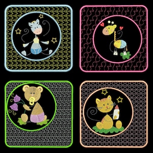 STICKY BABY ANIMAL Blocks (4inch) - 10 Machine Embroidery Designs Instant Download 4x4 hoop (AzEB)