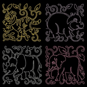 CONTINUOUS LINE AFRICAN Animals (4inch) - 12 Machine Embroidery Designs Instant Download 4x4 hoop (AzEB)