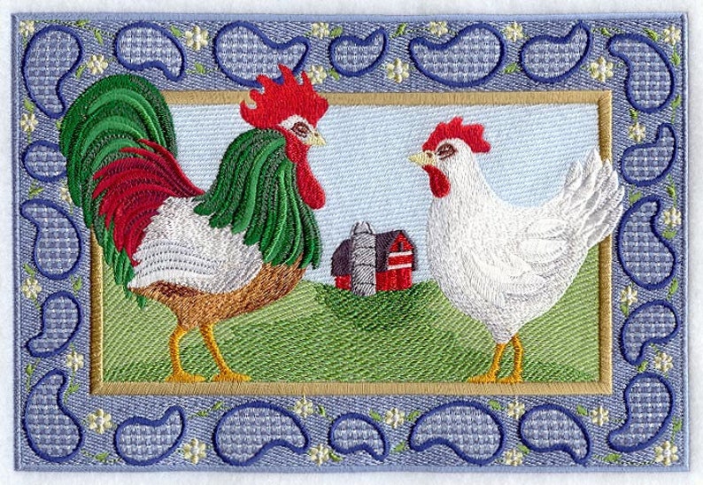 GINGHAM PAISLEY ROOSTER & Henmachine Embroidered Quilt Blocks Etsy