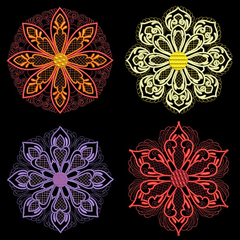 BLOOMING MEDALLIONS 4inch 12 Machine Embroidery Designs Instant Download 4x4 hoop AzEB image 2