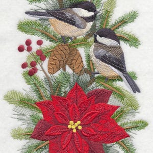 CHICKADEE CHRISTMAS - Machine Embroidered Quilt Block (AzEB)