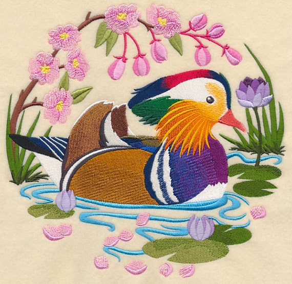 AzEB AMERICAN FLAMINGO Machine Embroidered Quilt Block