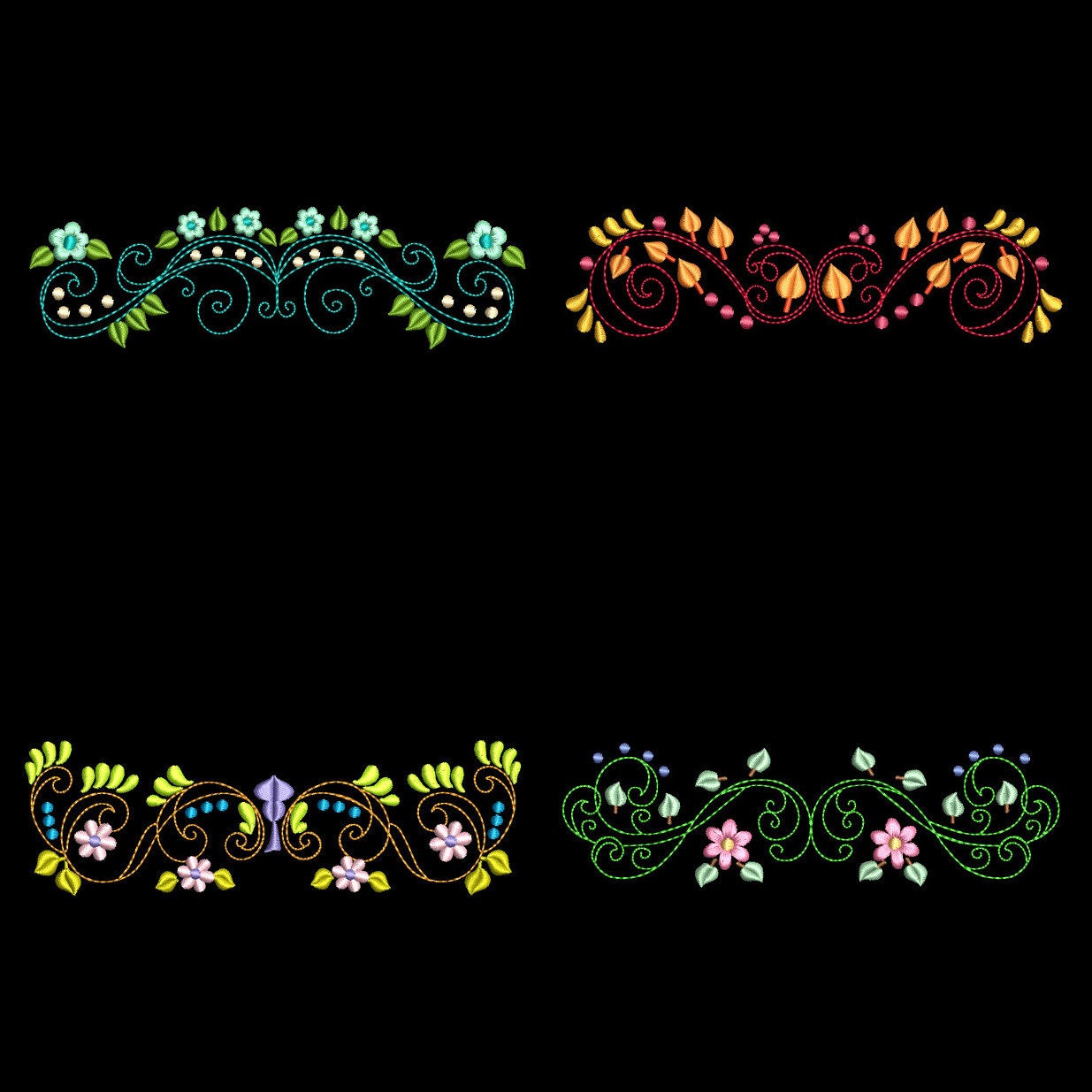 CURLY FLOWER BORDERS (4inch) - 10 Machine Embroidery Designs