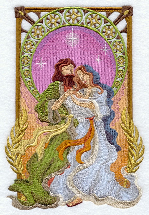 AzEB Machine Embroidered Quilt Blocks ART NOUVEAU NATIVITY Angel