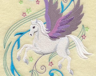PEGASUS In FANTASY FLIGHT- Machine Embroidered Quilt Block (AzEB)