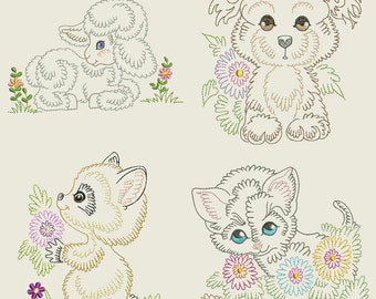 VINTAGE BABY ANIMALS 2 (4inch) - 10 Machine Embroidery Designs Instant Download 4X4 hoop (AzEB)