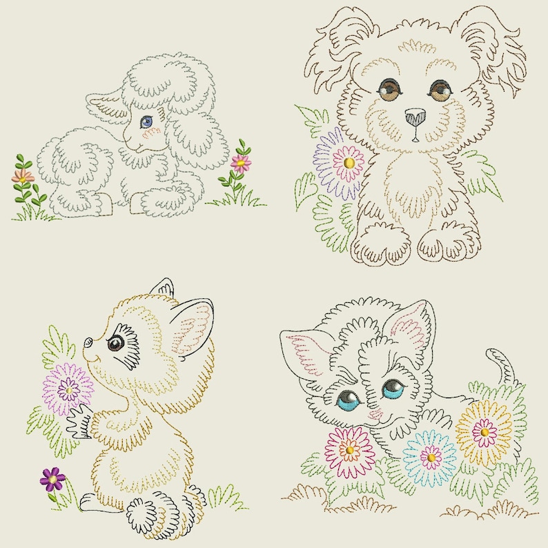 VINTAGE BABY ANIMALS 2 6inch 10 Machine Embroidery Designs Etsy