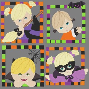 HALLOWEEN KIDZ Were FRAMED (4inch)  - 12 Machine Embroidery Designs Instant Download 4x4 hoop (AzEB)