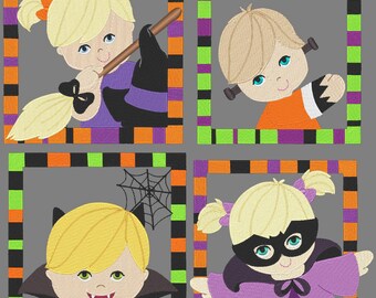 HALLOWEEN KIDZ Were FRAMED (4inch)  - 12 Machine Embroidery Designs Instant Download 4x4 hoop (AzEB)