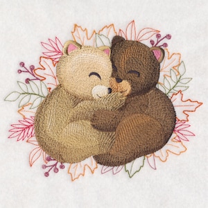 AUTUMN COZY CUDDLERS Bears - Machine Embroidered Quilt Block (AzEB)