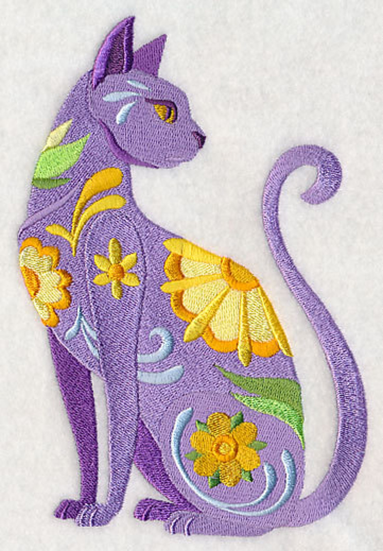 FLOWER POWER CAT Machine Embroidered Quilt Block AzEB Etsy