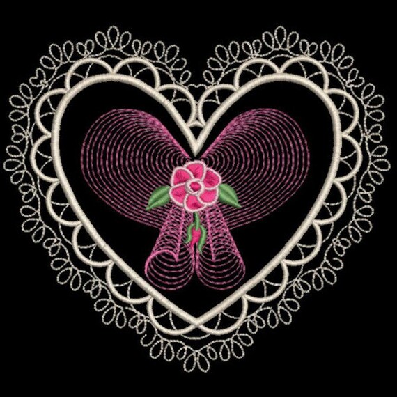 HEIRLOOM RIPPLE HEARTS (4inch) - 10 Machine Embroidery Designs