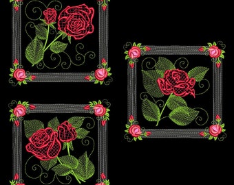 PRETTY ROSE BLOCKS (5inch) - 10 Machine Embroidery Designs Instant Download 5x5 hoop (AzEB)