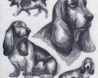 BASSET HOUND SKETCH- Machine Embroidery Quilt Blocks (AzEB)