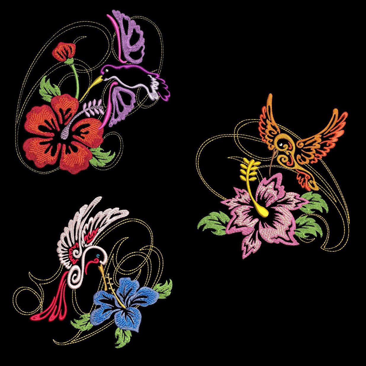 TROPICAL HUMMERS (4inch) - 10 Machine Embroidery Designs