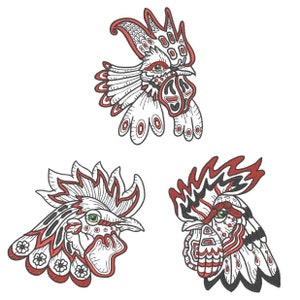 ROWDY ROOSTERS (5inch) - 10 Machine Embroidery Designs Instant Download 5x5 hoop (AzEB)