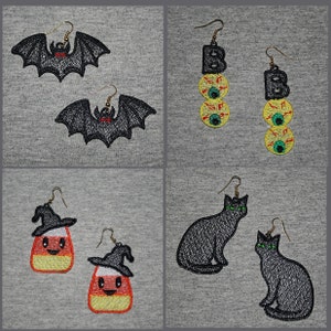 FSL HALLOWEEN EARRINGS (2inch) -10 Machine Embroidery Design Instant Download 4x4 hoop (AzEB)