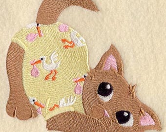 BABY KITTEN in PAJAMAS - Machine Embroidered Quilt Blocks (AzEB)