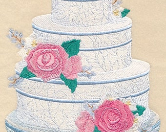 DELICATE ROSES CAKE - Machine Embroidered Quilt Block (AzEB)