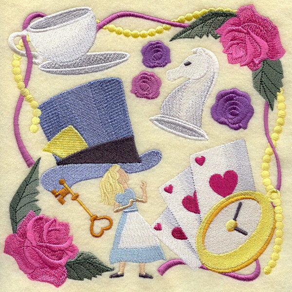 ALICE IN WONDERLAND Collage - Machine Embroidered Quilt Blocks (AzEB)