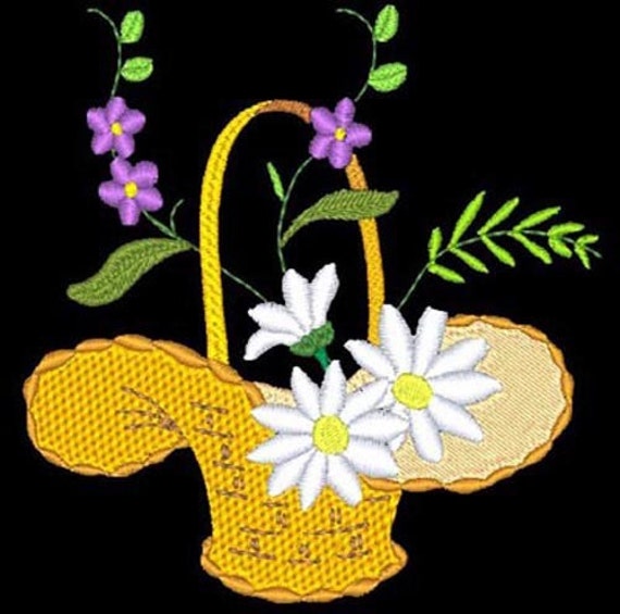 BASKET and FLORAL - 7 Machine Embroidery Designs Instant