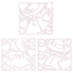 SUNBONNET HEART BLOCKS (5inch) - 10 Machine Embroidery Designs Instant Download 5x5 hoop (AzEB)