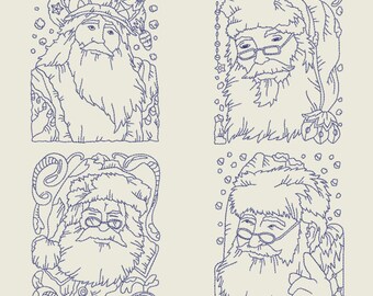 LINEWORK SANTAS  (4inch) - 10 Machine Embroidery Designs Instant Download 4X4 (AzEB)