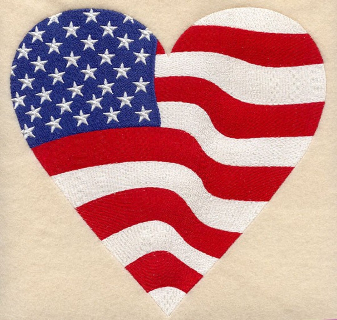 FLAG HEART (large)-- 1 - Machine Embroidered Quilt Block (azeb) - Etsy