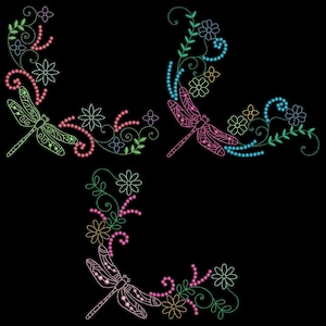 DRAGONFLY CORNERS (5inch) - 10 Machine Embroidery Designs Instant Download 5x5 hoop (AzEB)