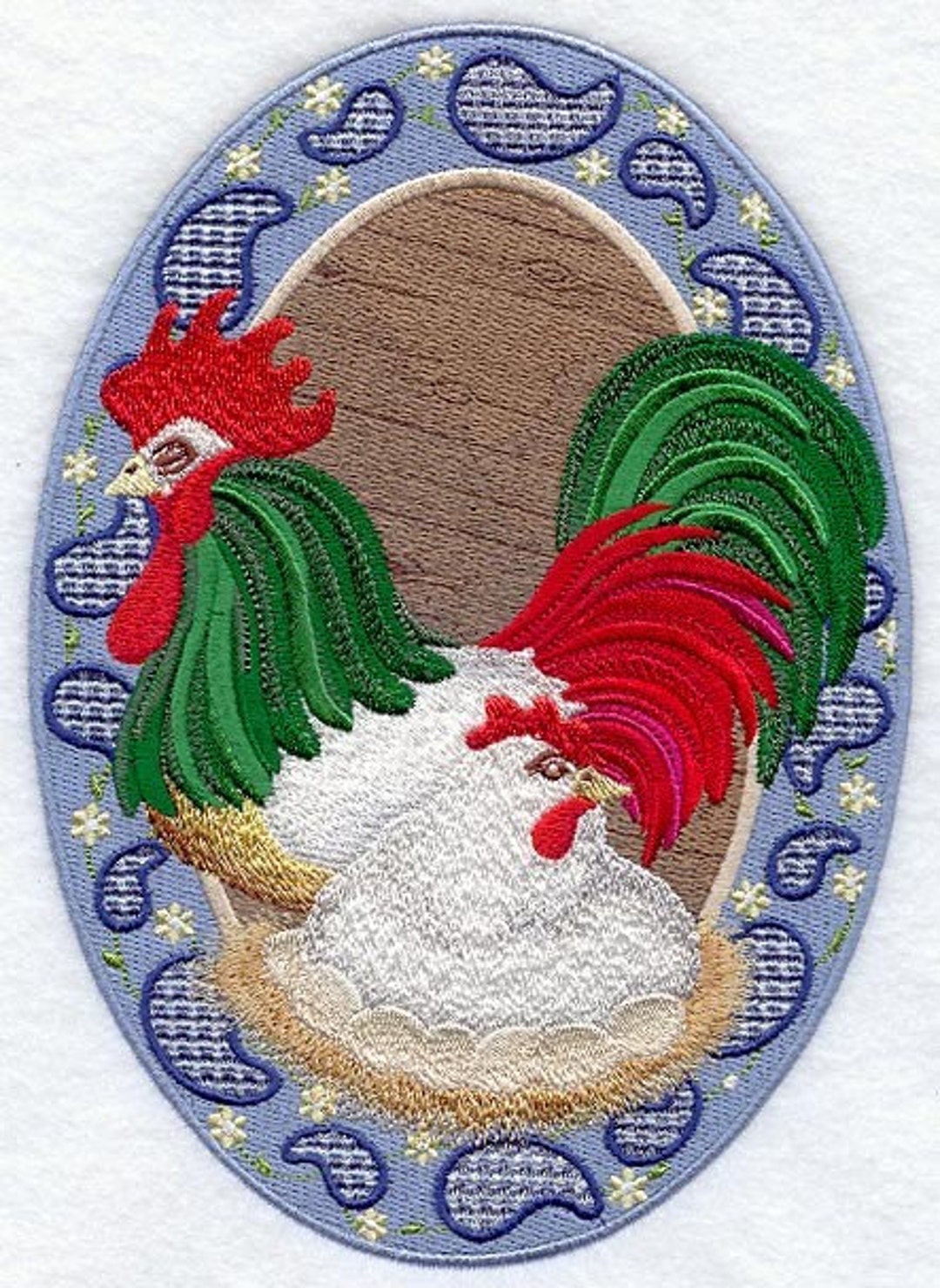 PAISLEY ROOSTER and HEN Oval Machine Embroidered Quilt Etsy