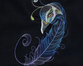 BIRDS OF A FEATHER #5 -Machine Embroidered Quilt Block AzEB