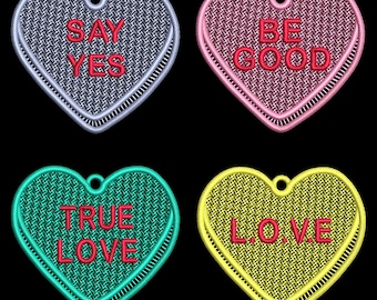 FSL CANDY HEART Earrings (2 inch) - 12 Machine Embroidery Designs Instant Download 4x4 hoop (AzEB)